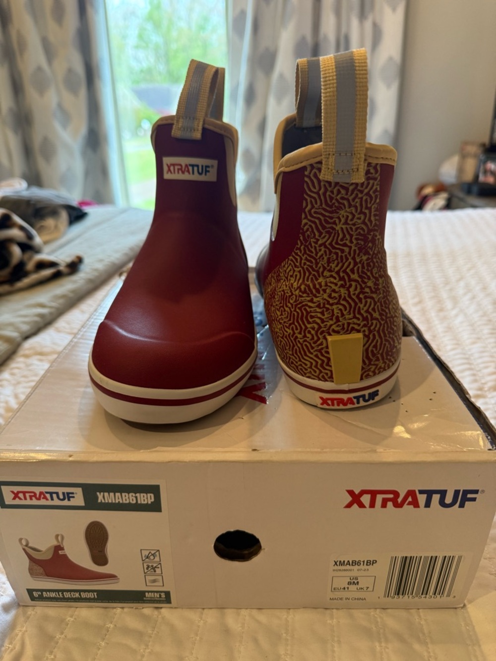 Men's Waterproof Deck Boots in Burgundy and Tan - Casual Slip-On - Picture 2 of 7
